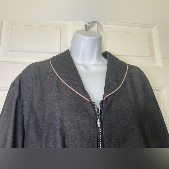 Devine Denim NY Womans Charcoal Gray Swirl Jacket Size 16W Rhinestone Zip Plus - Picture 4 of 9